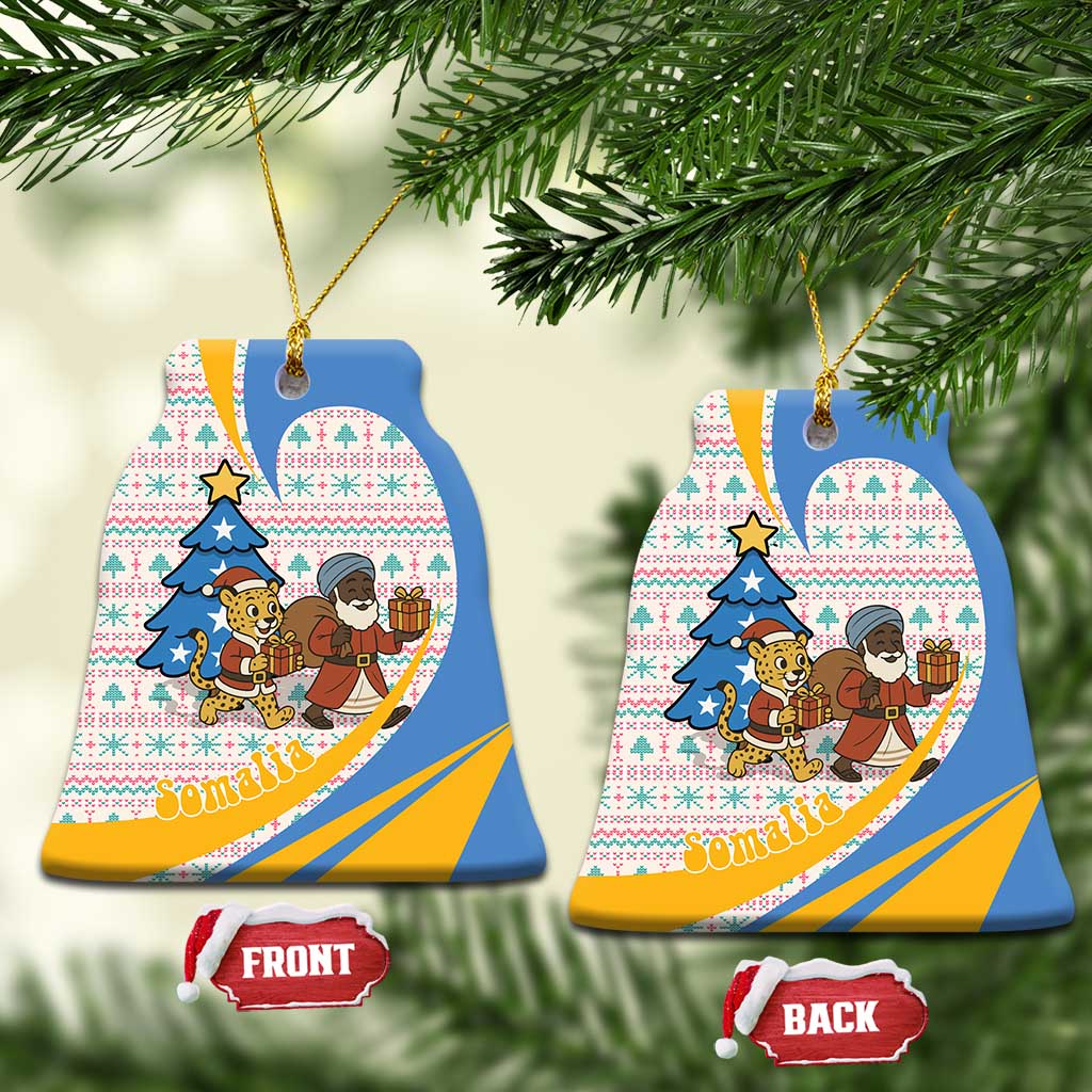 Somalia Christmas Ceramic Ornament with Santa Cheetah Christmas Tree Village Scene and Festive Snowflake - Wonder Print Shop