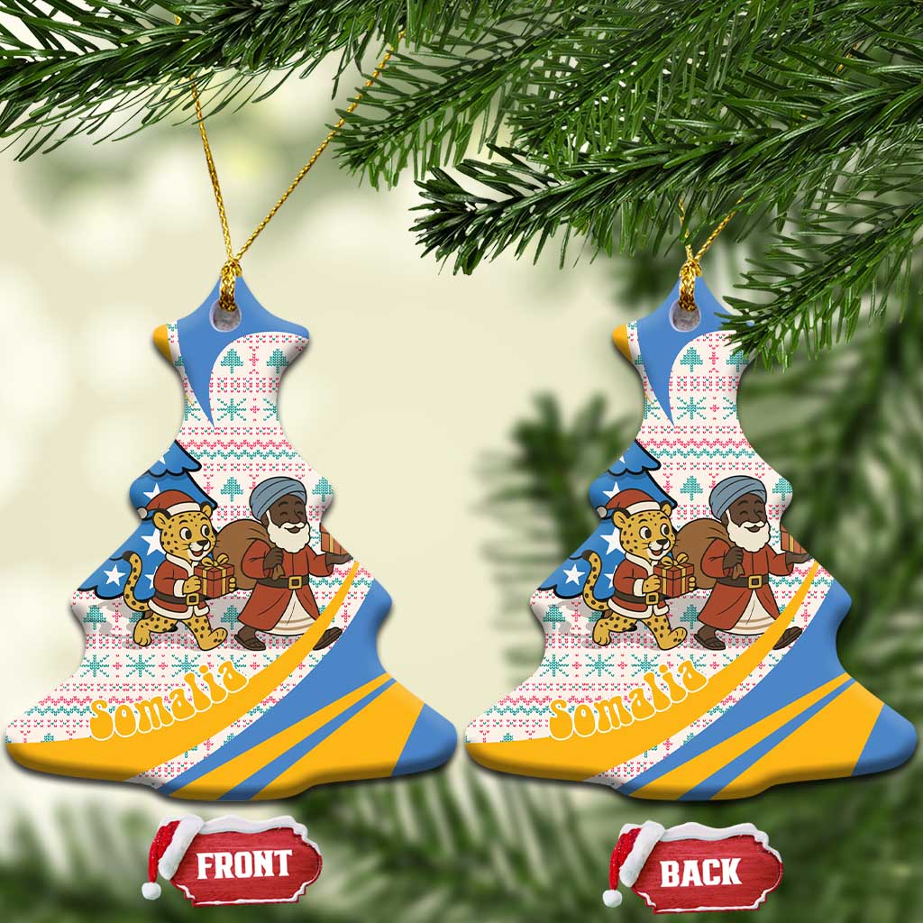 Somalia Christmas Ceramic Ornament with Santa Cheetah Christmas Tree Village Scene and Festive Snowflake - Wonder Print Shop
