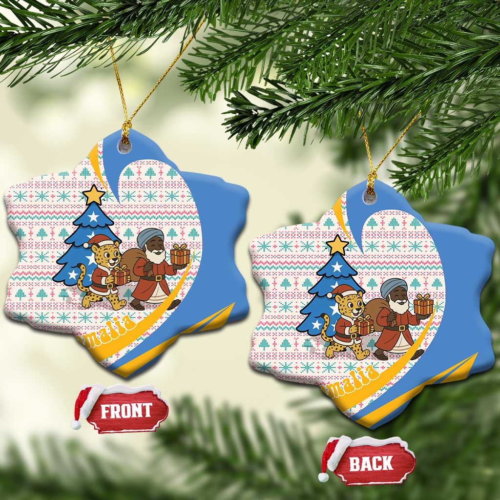 Somalia Christmas Ceramic Ornament with Santa Cheetah Christmas Tree Village Scene and Festive Snowflake - Wonder Print Shop