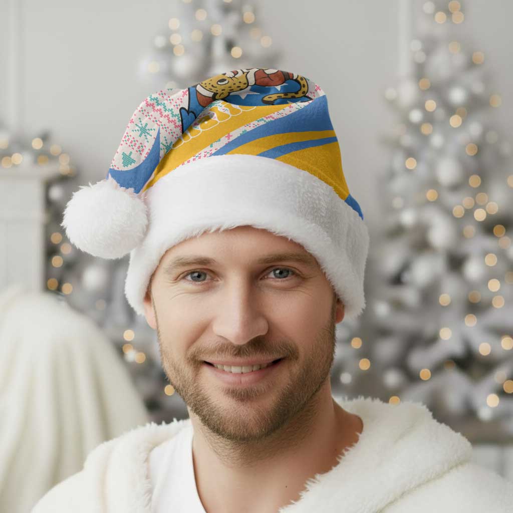 Somalia Christmas Santa Hat with Santa Cheetah Christmas Tree Village Scene and Festive Snowflake - Wonder Print Shop