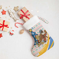 Somalia Christmas Stocking with Santa Cheetah Christmas Tree Village Scene and Festive Snowflake - Wonder Print Shop