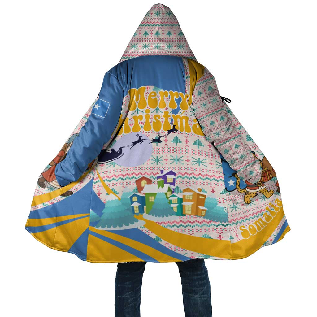 Somalia Christmas Cloak with Santa Cheetah Christmas Tree Village Scene and Festive Snowflake - Wonder Print Shop