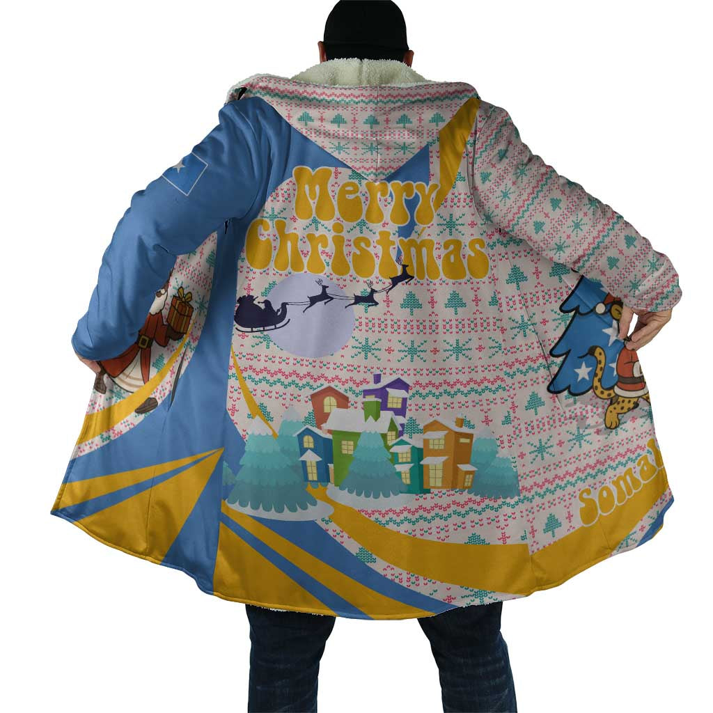 Somalia Christmas Cloak with Santa Cheetah Christmas Tree Village Scene and Festive Snowflake - Wonder Print Shop
