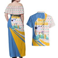 Somalia Christmas Couples Matching Off Shoulder Maxi Dress and Hawaiian Shirt with Santa Cheetah Christmas Tree Village Scene and Festive Snowflake - Wonder Print Shop