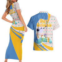 Somalia Christmas Couples Matching Short Sleeve Bodycon Dress and Hawaiian Shirt with Santa Cheetah Christmas Tree Village Scene and Festive Snowflake - Wonder Print Shop