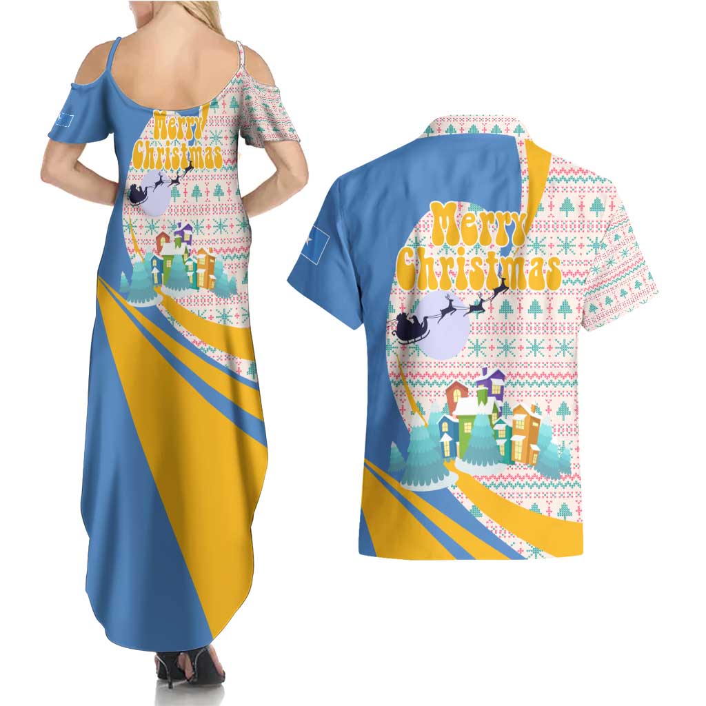 Somalia Christmas Couples Matching Summer Maxi Dress and Hawaiian Shirt with Santa Cheetah Christmas Tree Village Scene and Festive Snowflake - Wonder Print Shop
