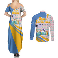 Somalia Christmas Couples Matching Summer Maxi Dress and Long Sleeve Button Shirt with Santa Cheetah Christmas Tree Village Scene and Festive Snowflake - Wonder Print Shop