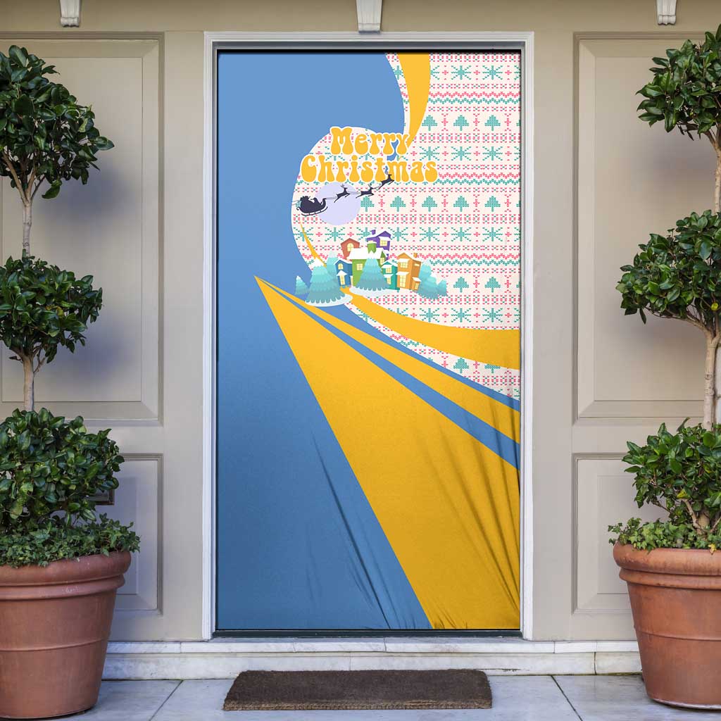 Somalia Christmas Door Cover with Santa Cheetah Christmas Tree Village Scene and Festive Snowflake - Wonder Print Shop