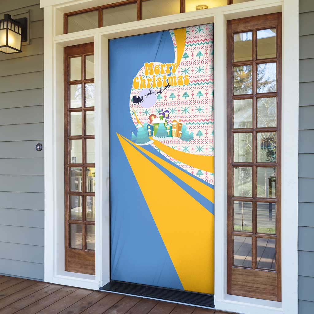 Somalia Christmas Door Cover with Santa Cheetah Christmas Tree Village Scene and Festive Snowflake - Wonder Print Shop