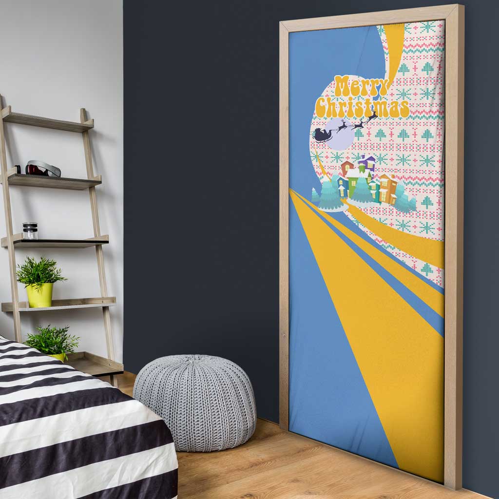 Somalia Christmas Door Cover with Santa Cheetah Christmas Tree Village Scene and Festive Snowflake - Wonder Print Shop