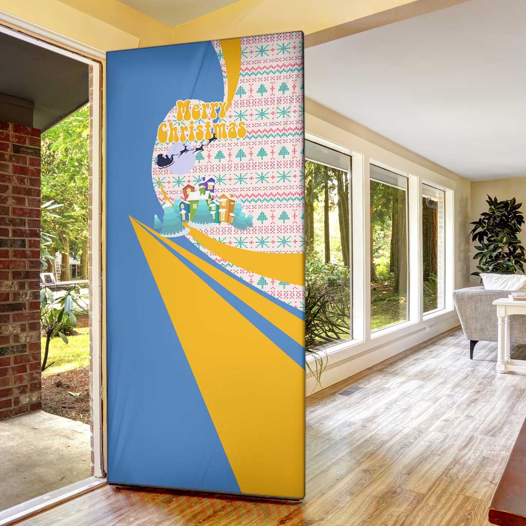 Somalia Christmas Door Cover with Santa Cheetah Christmas Tree Village Scene and Festive Snowflake - Wonder Print Shop