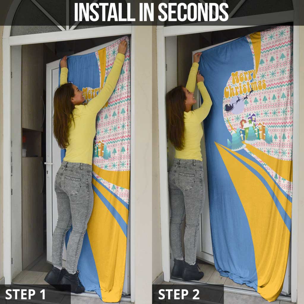 Somalia Christmas Door Cover with Santa Cheetah Christmas Tree Village Scene and Festive Snowflake - Wonder Print Shop