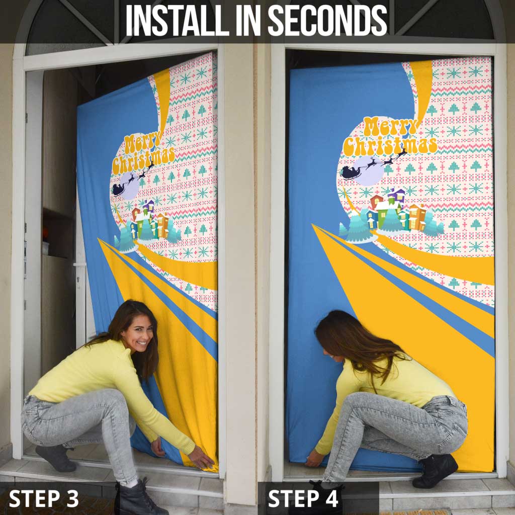 Somalia Christmas Door Cover with Santa Cheetah Christmas Tree Village Scene and Festive Snowflake - Wonder Print Shop