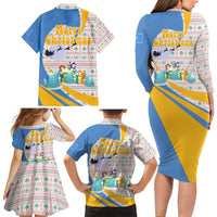 Somalia Christmas Family Matching Long Sleeve Bodycon Dress and Hawaiian Shirt with Santa Cheetah Christmas Tree Village Scene and Festive Snowflake - Wonder Print Shop