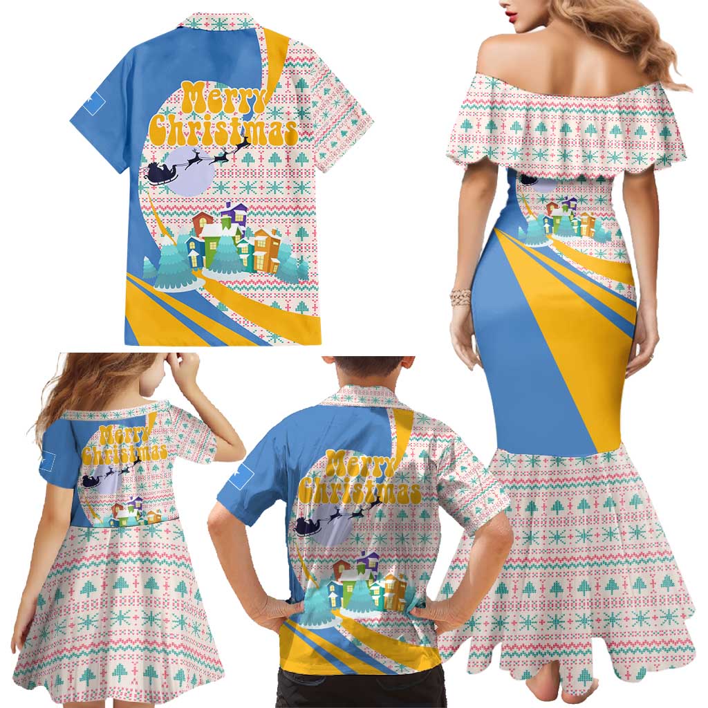 Somalia Christmas Family Matching Mermaid Dress and Hawaiian Shirt with Santa Cheetah Christmas Tree Village Scene and Festive Snowflake - Wonder Print Shop