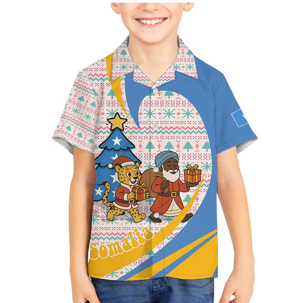 Somalia Christmas Family Matching Mermaid Dress and Hawaiian Shirt with Santa Cheetah Christmas Tree Village Scene and Festive Snowflake - Wonder Print Shop