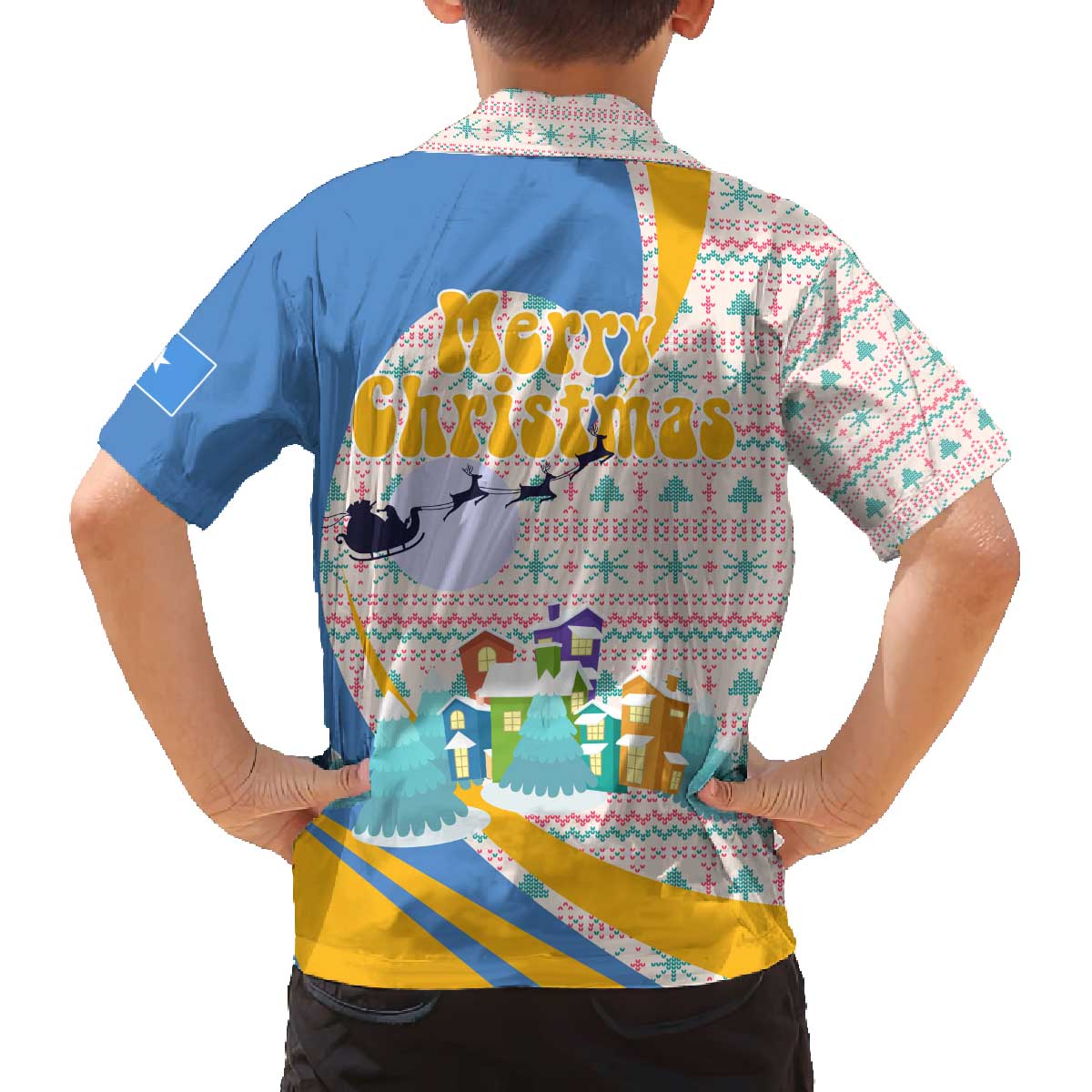Somalia Christmas Family Matching Off The Shoulder Long Sleeve Dress and Hawaiian Shirt with Santa Cheetah Christmas Tree Village Scene and Festive Snowflake - Wonder Print Shop