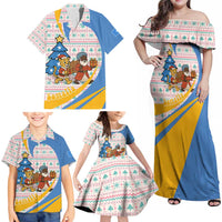 Somalia Christmas Family Matching Off Shoulder Maxi Dress and Hawaiian Shirt with Santa Cheetah Christmas Tree Village Scene and Festive Snowflake - Wonder Print Shop