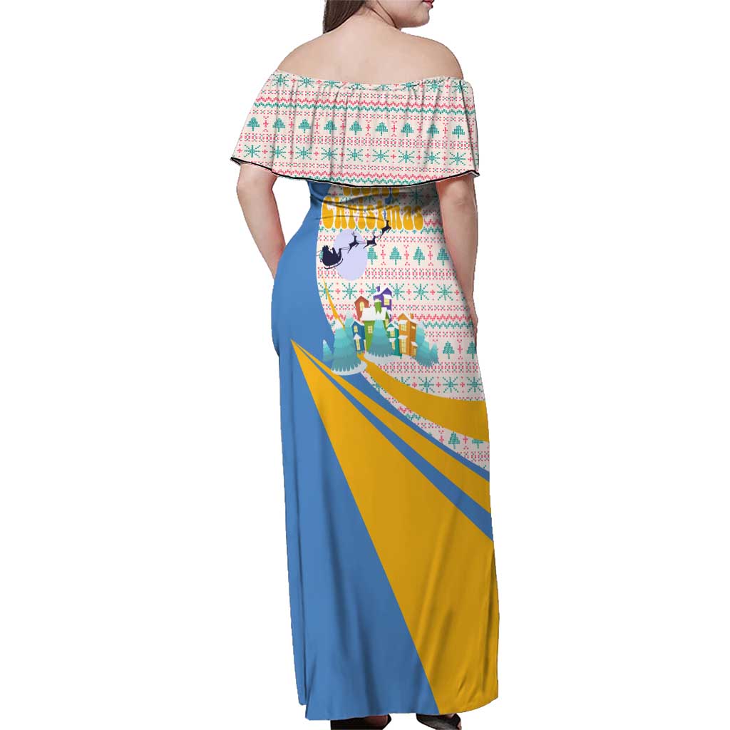 Somalia Christmas Family Matching Off Shoulder Maxi Dress and Hawaiian Shirt with Santa Cheetah Christmas Tree Village Scene and Festive Snowflake - Wonder Print Shop