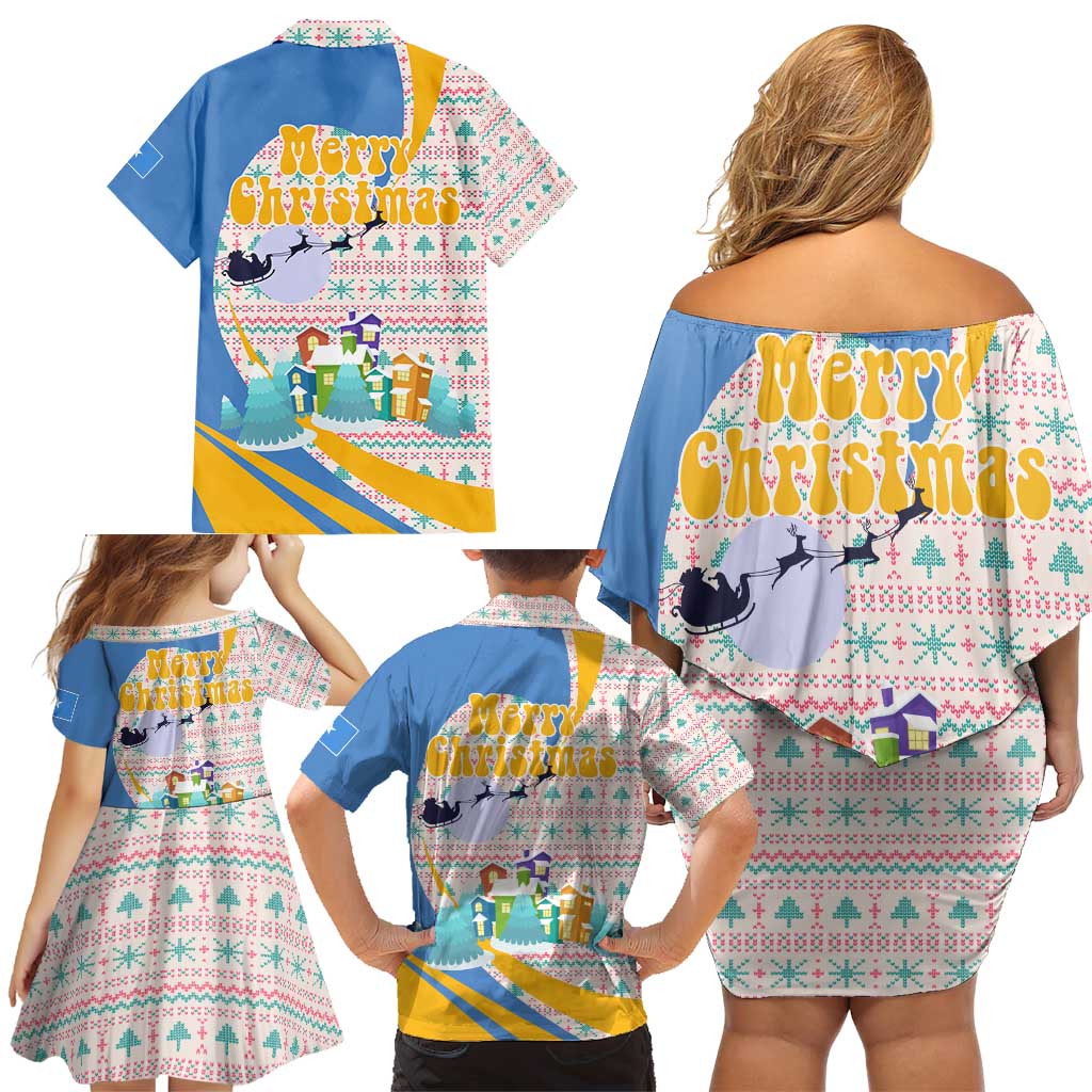 Somalia Christmas Family Matching Off Shoulder Short Dress and Hawaiian Shirt with Santa Cheetah Christmas Tree Village Scene and Festive Snowflake - Wonder Print Shop