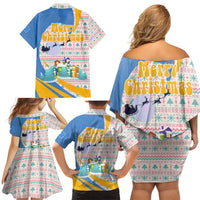 Somalia Christmas Family Matching Off Shoulder Short Dress and Hawaiian Shirt with Santa Cheetah Christmas Tree Village Scene and Festive Snowflake - Wonder Print Shop
