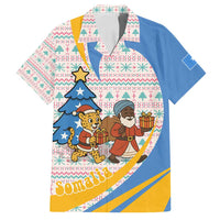 Somalia Christmas Family Matching Off Shoulder Short Dress and Hawaiian Shirt with Santa Cheetah Christmas Tree Village Scene and Festive Snowflake - Wonder Print Shop