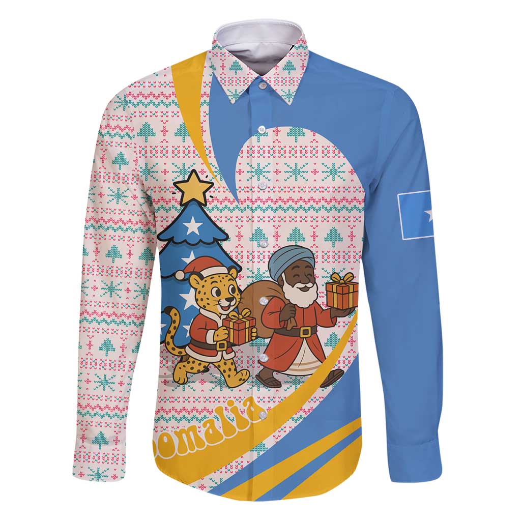 Somalia Christmas Family Matching Puletasi and Hawaiian Shirt with Santa Cheetah Christmas Tree Village Scene and Festive Snowflake - Wonder Print Shop