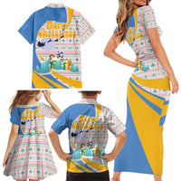 Somalia Christmas Family Matching Short Sleeve Bodycon Dress and Hawaiian Shirt with Santa Cheetah Christmas Tree Village Scene and Festive Snowflake - Wonder Print Shop