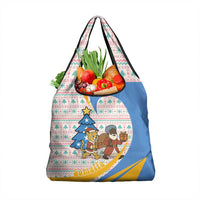 Somalia Christmas Grocery Bag with Santa Cheetah Christmas Tree Village Scene and Festive Snowflake - Wonder Print Shop