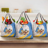 Somalia Christmas Grocery Bag with Santa Cheetah Christmas Tree Village Scene and Festive Snowflake - Wonder Print Shop