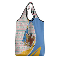 Somalia Christmas Grocery Bag with Santa Cheetah Christmas Tree Village Scene and Festive Snowflake - Wonder Print Shop