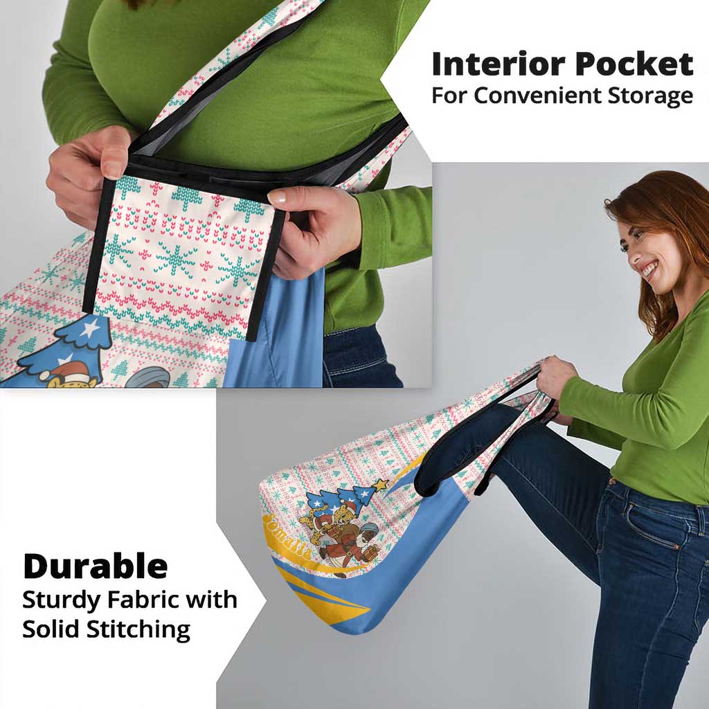 Somalia Christmas Grocery Bag with Santa Cheetah Christmas Tree Village Scene and Festive Snowflake - Wonder Print Shop