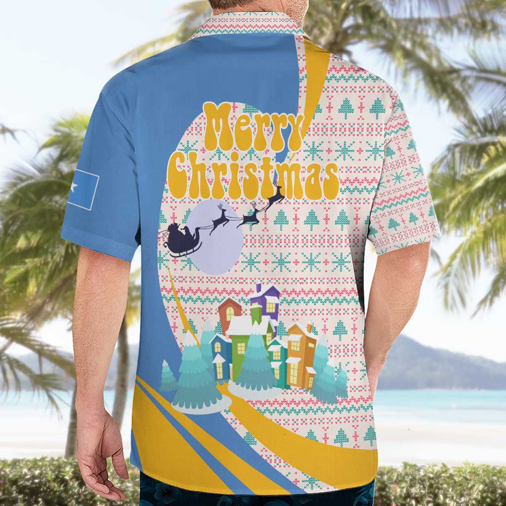Somalia Christmas Hawaiian Shirt with Santa Cheetah Christmas Tree Village Scene and Festive Snowflake - Wonder Print Shop
