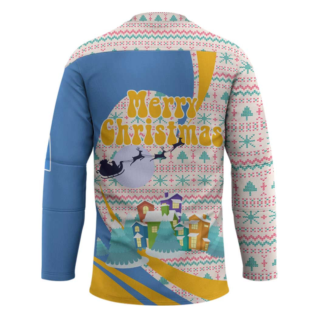 Somalia Christmas Hockey Jersey with Santa Cheetah Christmas Tree Village Scene and Festive Snowflake - Wonder Print Shop