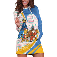 Somalia Christmas Hoodie Dress with Santa Cheetah Christmas Tree Village Scene and Festive Snowflake - Wonder Print Shop
