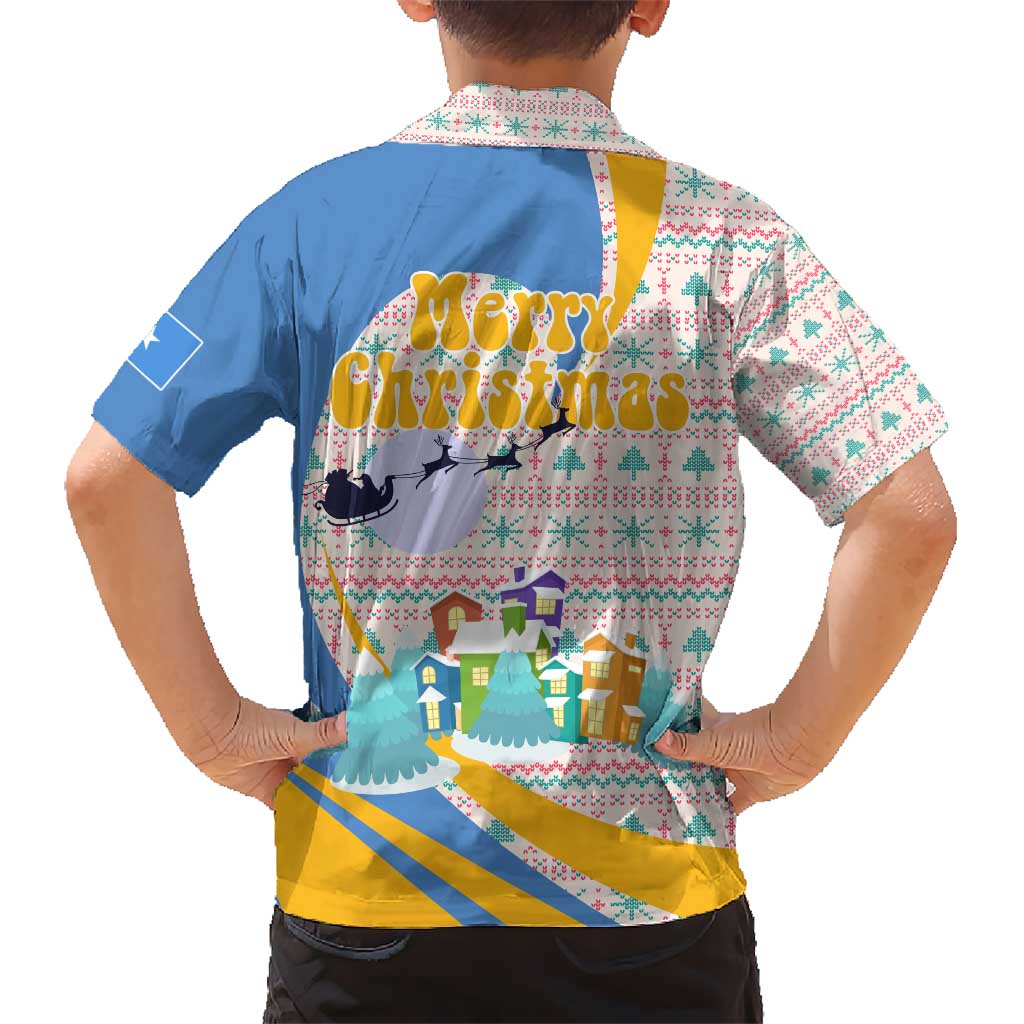 Somalia Christmas Kid Hawaiian Shirt with Santa Cheetah Christmas Tree Village Scene and Festive Snowflake - Wonder Print Shop