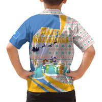 Somalia Christmas Kid Hawaiian Shirt with Santa Cheetah Christmas Tree Village Scene and Festive Snowflake - Wonder Print Shop