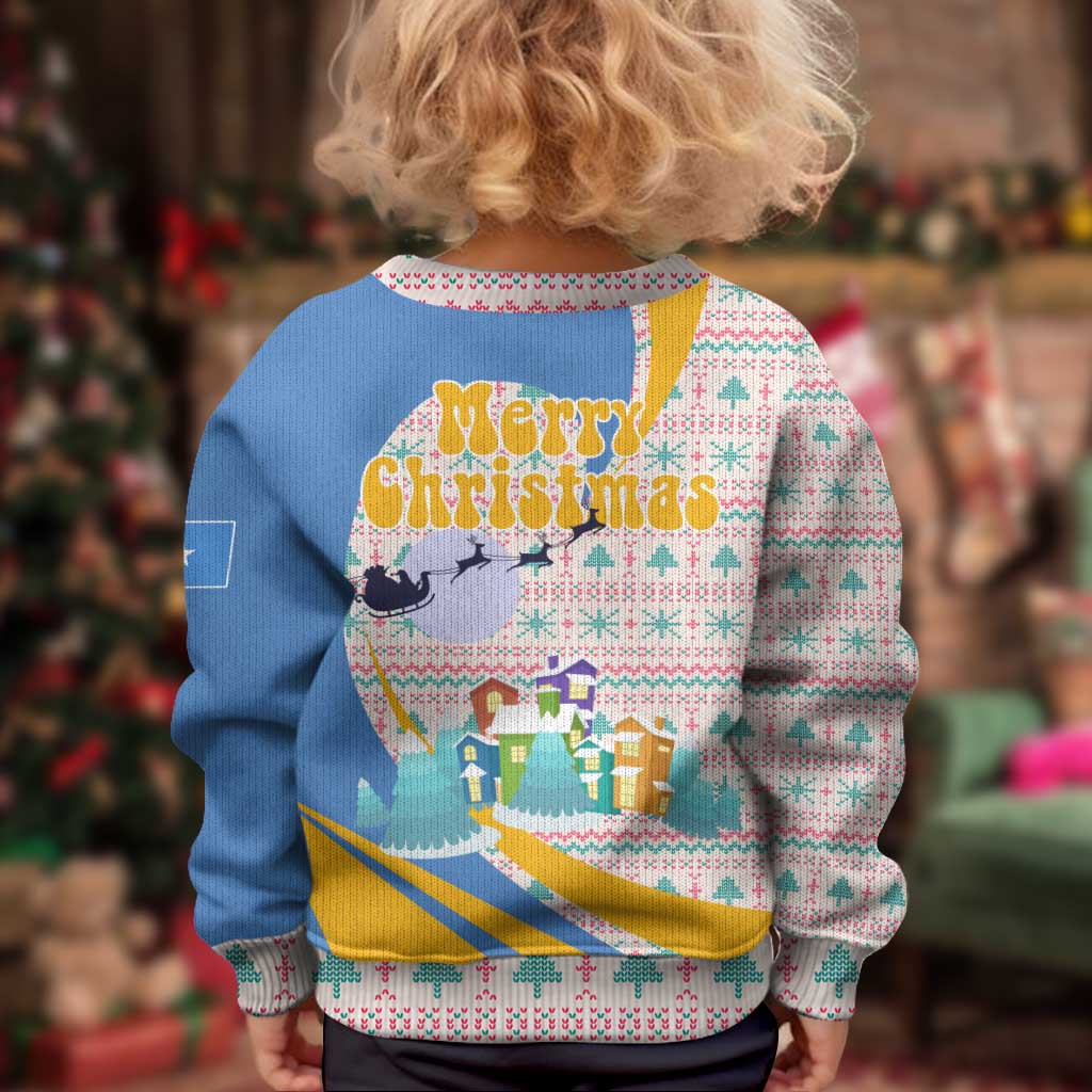 Somalia Christmas Kid Ugly Christmas Sweater with Santa Cheetah Christmas Tree Village Scene and Festive Snowflake - Wonder Print Shop
