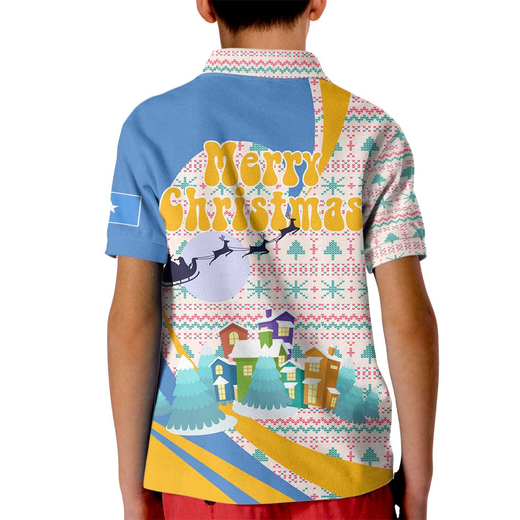 Somalia Christmas Kid Polo Shirt with Santa Cheetah Christmas Tree Village Scene and Festive Snowflake - Wonder Print Shop