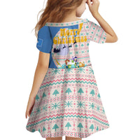 Somalia Christmas Kid Short Sleeve Dress with Santa Cheetah Christmas Tree Village Scene and Festive Snowflake - Wonder Print Shop