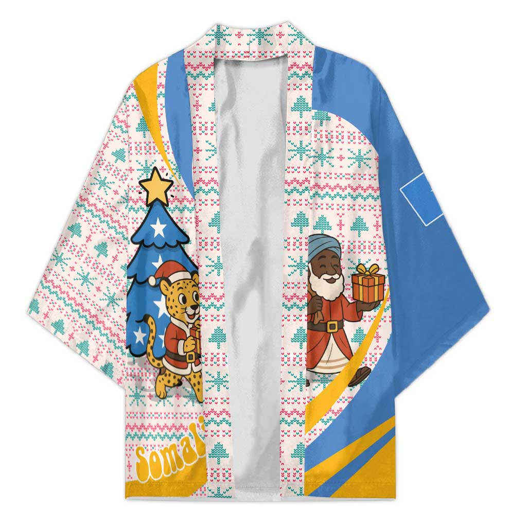 Somalia Christmas Kimono with Santa Cheetah Christmas Tree Village Scene and Festive Snowflake - Wonder Print Shop