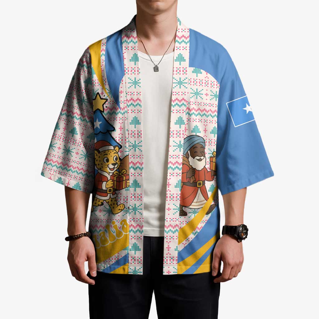 Somalia Christmas Kimono with Santa Cheetah Christmas Tree Village Scene and Festive Snowflake - Wonder Print Shop