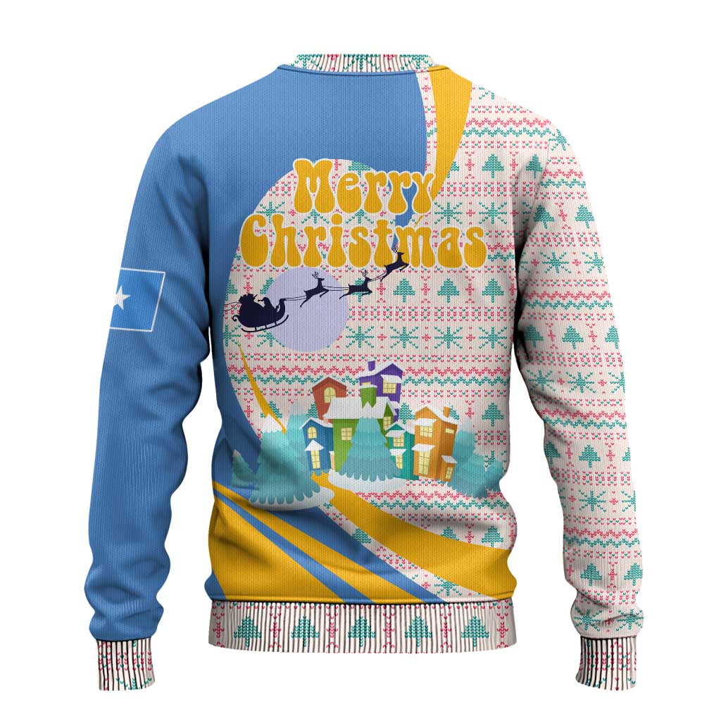 Somalia Christmas Ugly Christmas Sweater with Santa Cheetah Christmas Tree Village Scene and Festive Snowflake - Wonder Print Shop