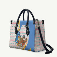 Somalia Christmas Leather Bag with Santa Cheetah Christmas Tree Village Scene and Festive Snowflake - Wonder Print Shop