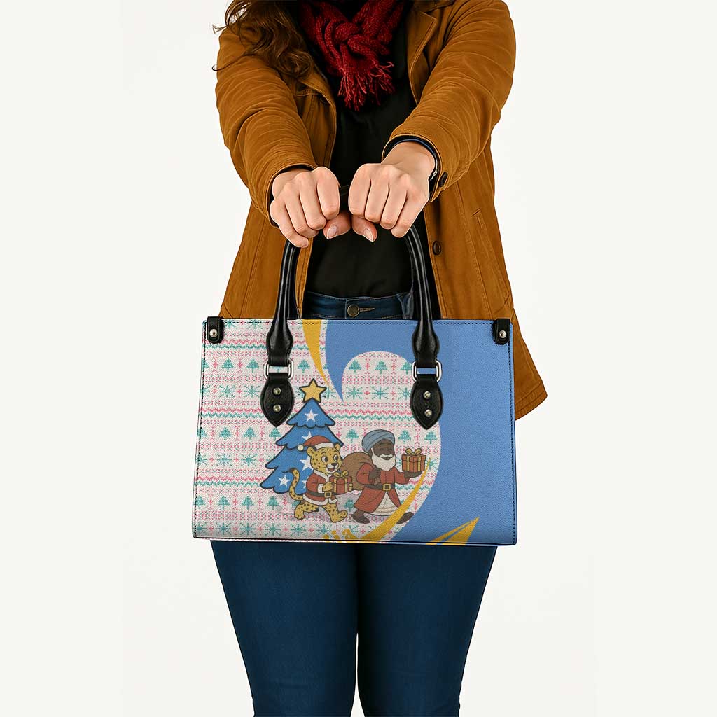 Somalia Christmas Leather Bag with Santa Cheetah Christmas Tree Village Scene and Festive Snowflake - Wonder Print Shop