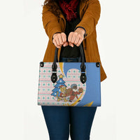 Somalia Christmas Leather Bag with Santa Cheetah Christmas Tree Village Scene and Festive Snowflake - Wonder Print Shop