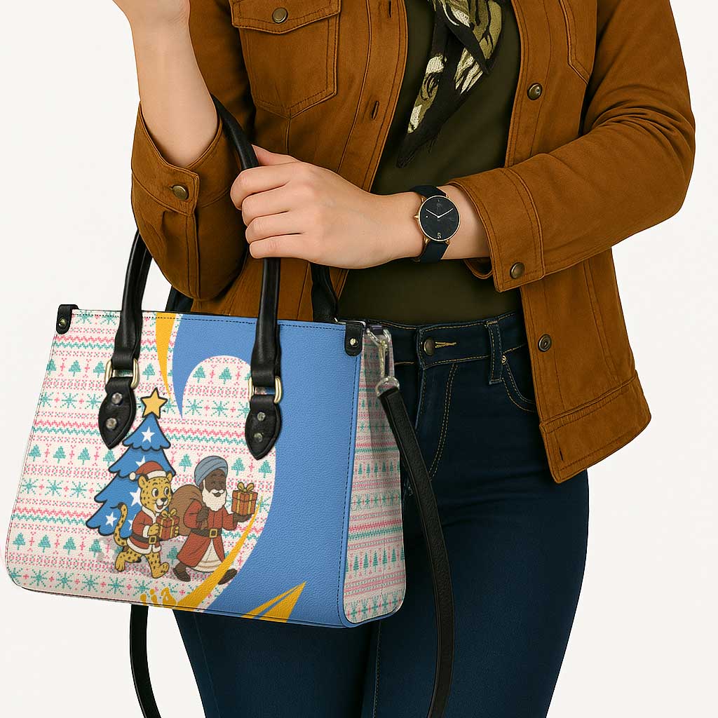 Somalia Christmas Leather Bag with Santa Cheetah Christmas Tree Village Scene and Festive Snowflake - Wonder Print Shop