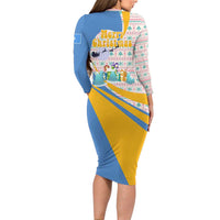 Somalia Christmas Long Sleeve Bodycon Dress with Santa Cheetah Christmas Tree Village Scene and Festive Snowflake - Wonder Print Shop