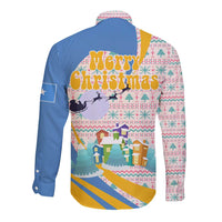 Somalia Christmas Long Sleeve Button Shirt with Santa Cheetah Christmas Tree Village Scene and Festive Snowflake - Wonder Print Shop