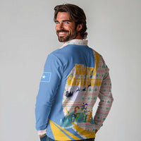 Somalia Christmas Long Sleeve Polo Shirt with Santa Cheetah Christmas Tree Village Scene and Festive Snowflake - Wonder Print Shop